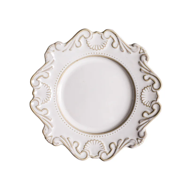 Retro Ceramic Tableware Dishes West Plate Rice Bowl Soup Noodles Dessert Plate Pattern European Relief Dinnerware