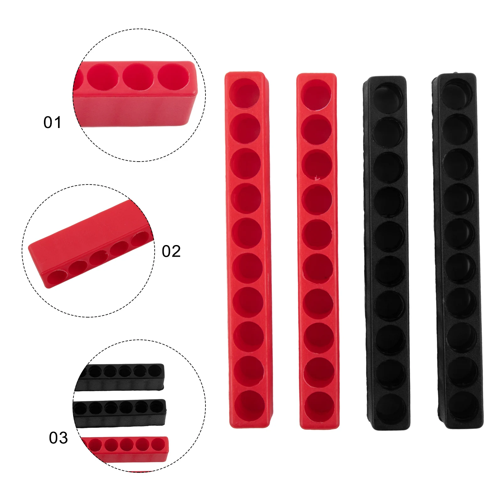 4Pcs 10 Hole Bit Holder For 1/4 Inch Hex Shank Screwdriver And Drill Bits Plastic Storage Rack Black Red Organizer Tool