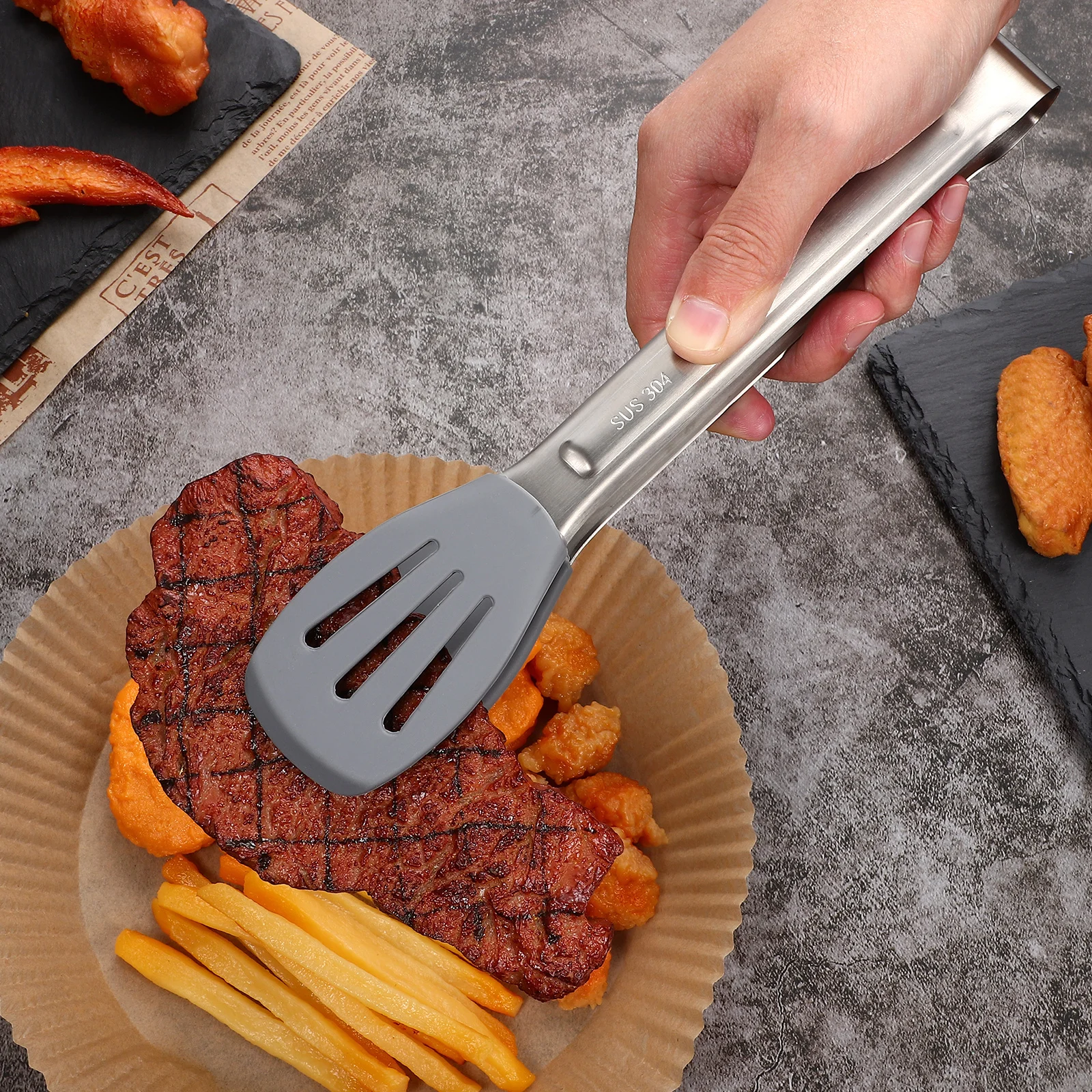 

1 set 1 Set Silicone Food Tong Oil Brush Household Bbq Tongs Kitchen Cooking Tools For Grilling Steak Vegetables Outdoor Picnic