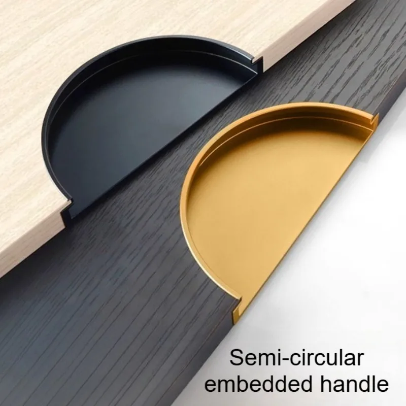 2pcs Embedded invisible door handle aluminum alloy light luxury simple slotted semi-circular embedded handle