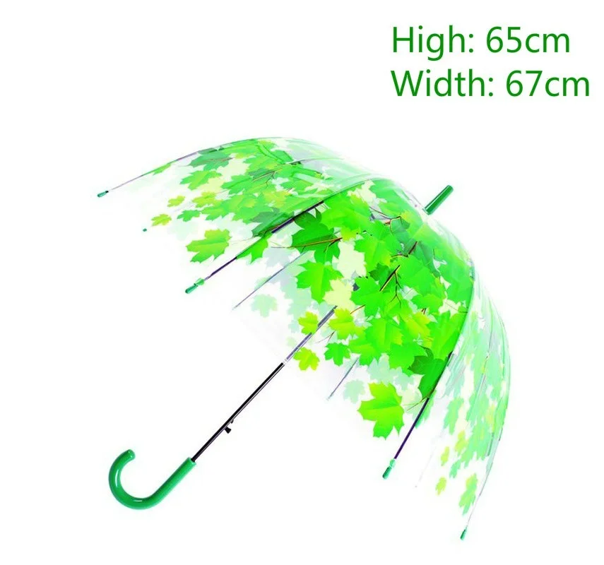 Long Handle Transparent Small Umbrella Clear Baking Paint Summer Green Autumn Maple Leaves Creative Kids Umbrella