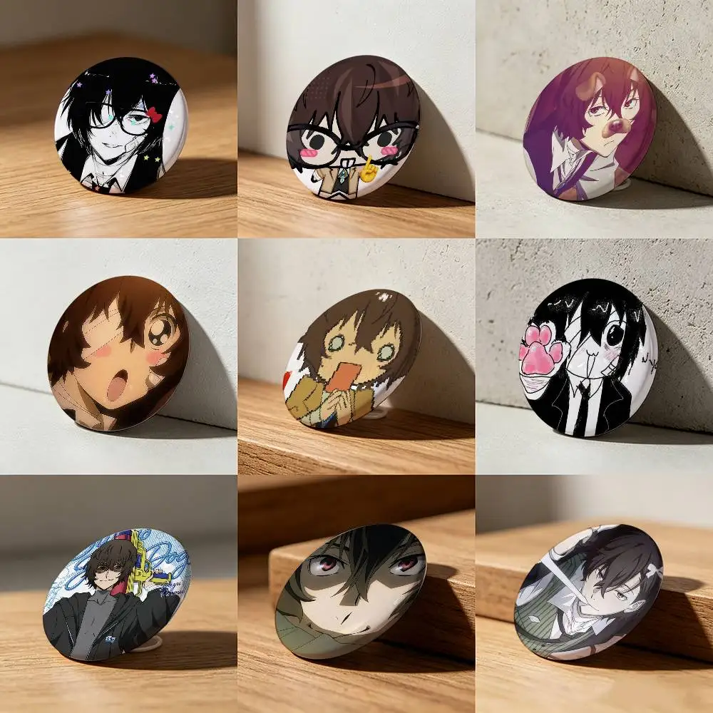 Osamu Dazai Laser diamond texture Button Pins Tinplate Brooches Cartoon Creative Badge For Backpack Clothes Decor