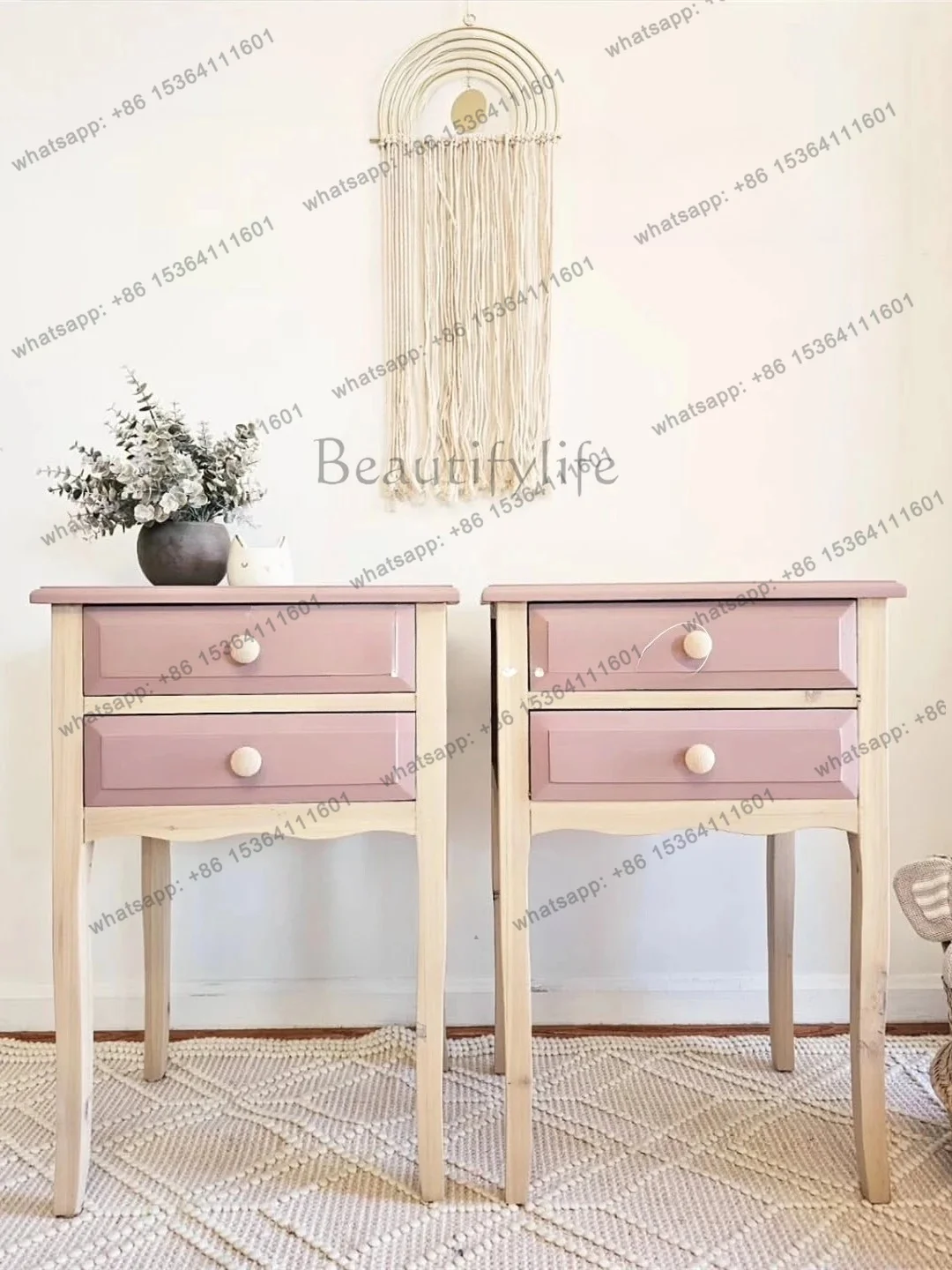 zj French simple solid wood pink bedside table art country bedroom bed and breakfast locker furniture can be customized
