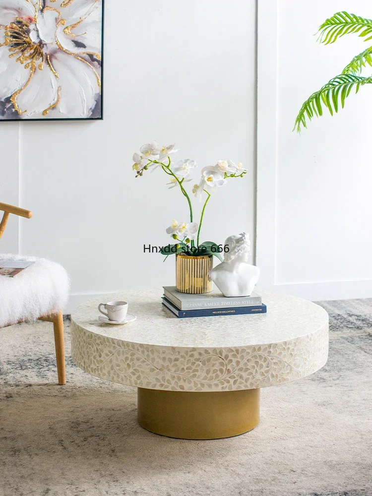 South East Asia Shell Postmodern Round Coffee Table