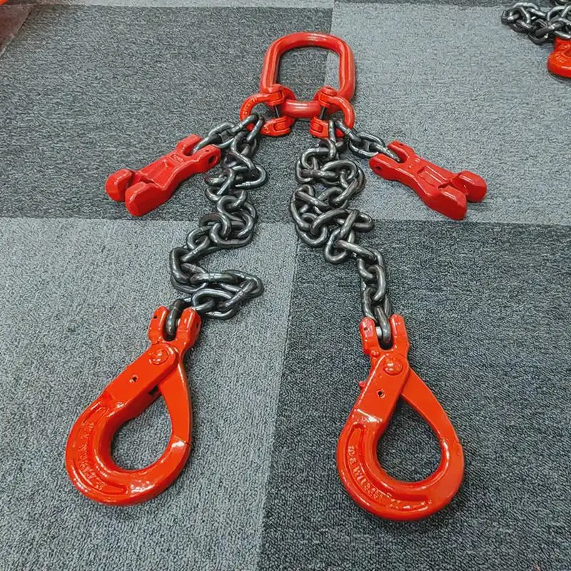 Double hook lifting chain Adjustable length Chain rigging Safety self-locking hook Double leg spreader Double chain mold hook