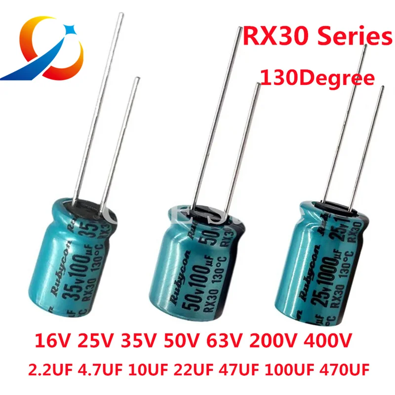 10pcs/Lot Rubycon RX30 Series 130 ℃ DEC Degree Electrolytic Capacitor 16V 25V 35V 50V 63V 100V 400V 10UF 47UF 220UF 330UF 470UF