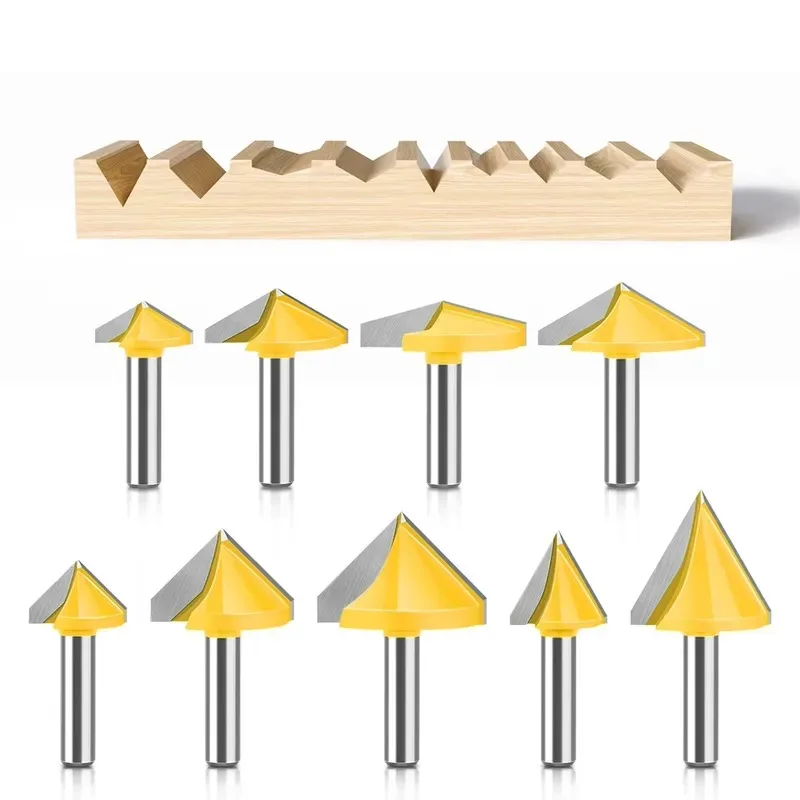 8mm Shank Double Flutes V-Type Slotting Cutter 60° and 90° and 120° and 150° 3D V-Groove Router Bits Computer Carving Knife