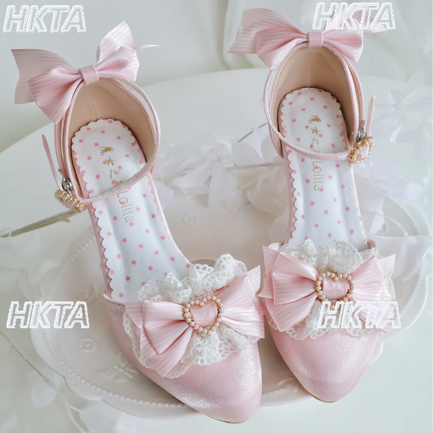 

Original Ballet Sweet Lace Bow Pointed Toe Lolita High Heel Shoes Summer New Fashion Sweet Red Wedding Shoes High Heels Sandals