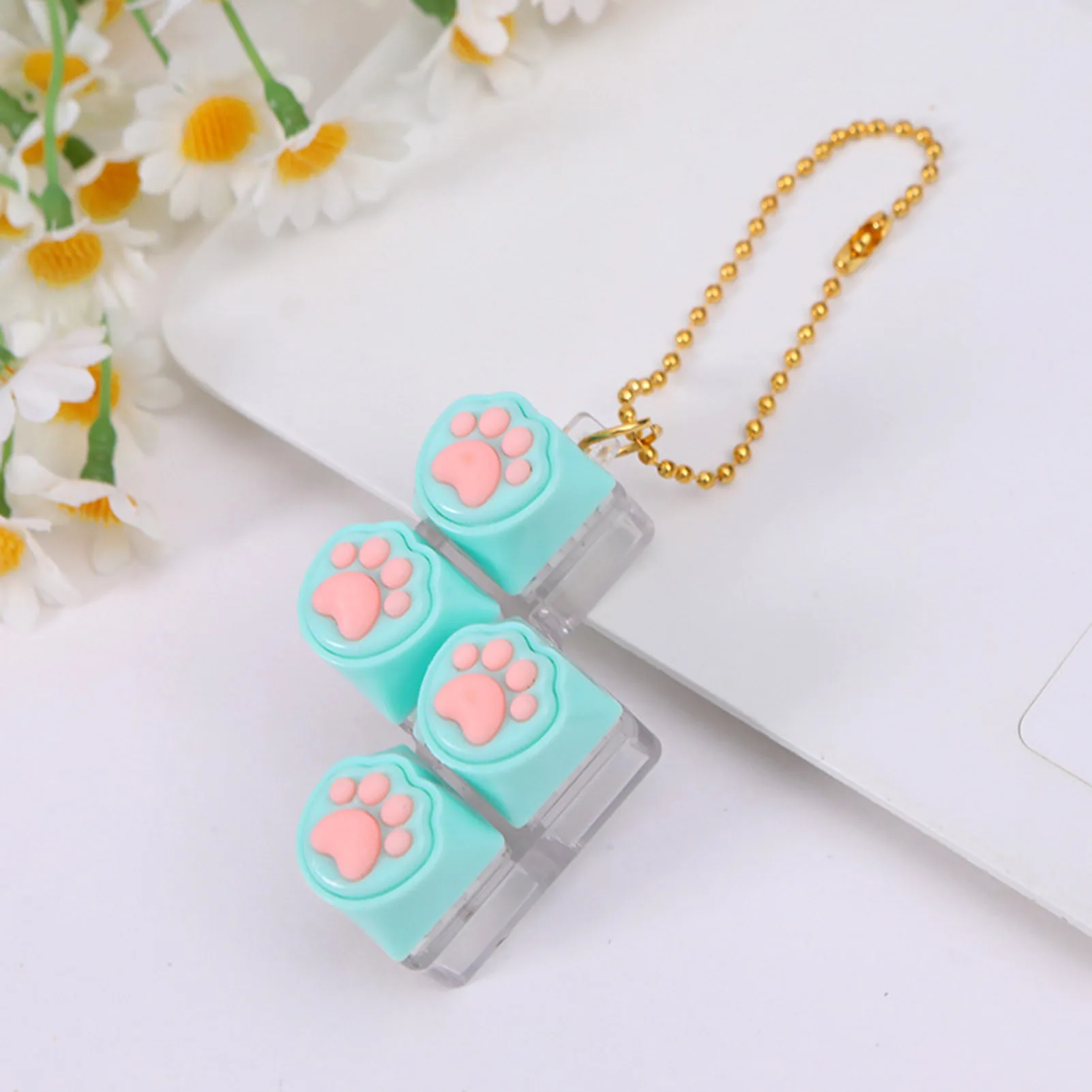 Cat Paw Keychain Silicone Fidget Press Button Anxiety Relief Toy for Keyboard Lovers Stress Reliever Cute LED Light Gift