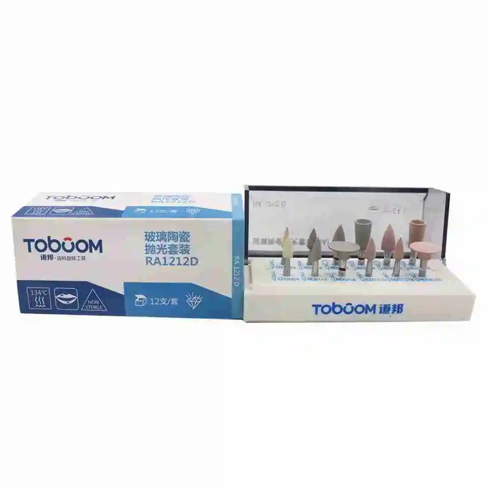Toboom Dental Lab Ceramic Polishing Kit Glass Ceramic Finishing Tools for Crown Bridge Veneer Inlay Polisher RA Type 12pcs
