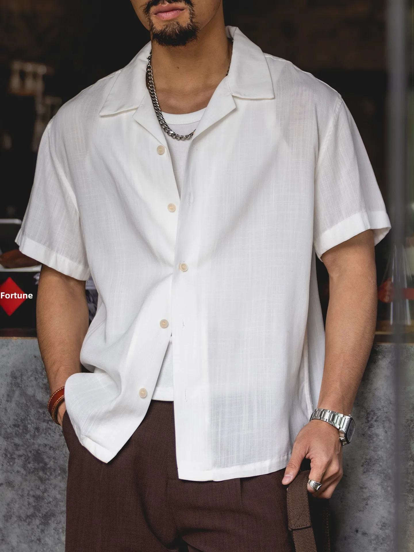 Linen Cuban Collar Short Sleeve Shirt Men's Summer New Style White Breathable Lightweight Vacation Casual Shirt Loose Fit
