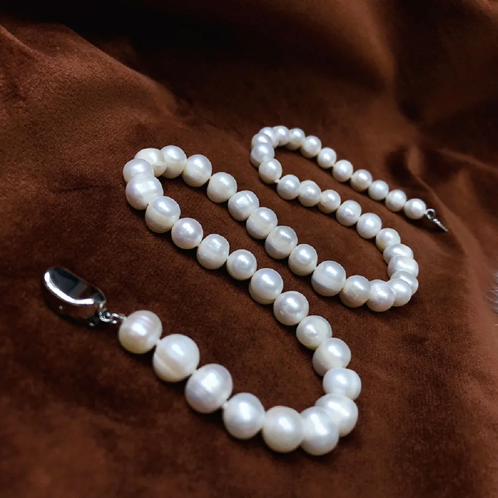 Extremely large, Precious Elegant AAA+ 9-10mm Natural akoya  white Pearl necklace 925s