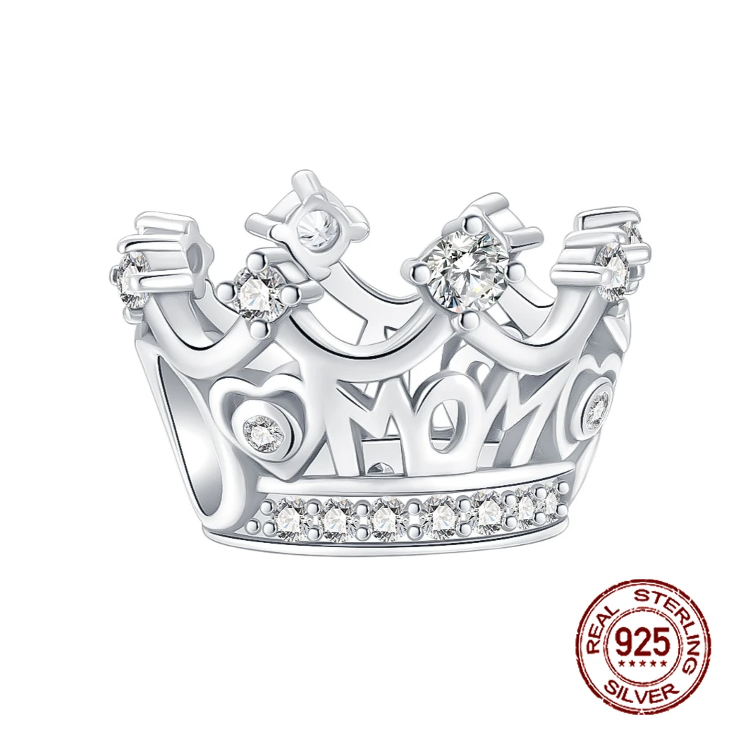 

925 Sterling Silver Mom Crown Mother Is Queen Beads Charm Fit 4MM Hole Diameter Bracelet DIY Bead Ms Jewelry Gift