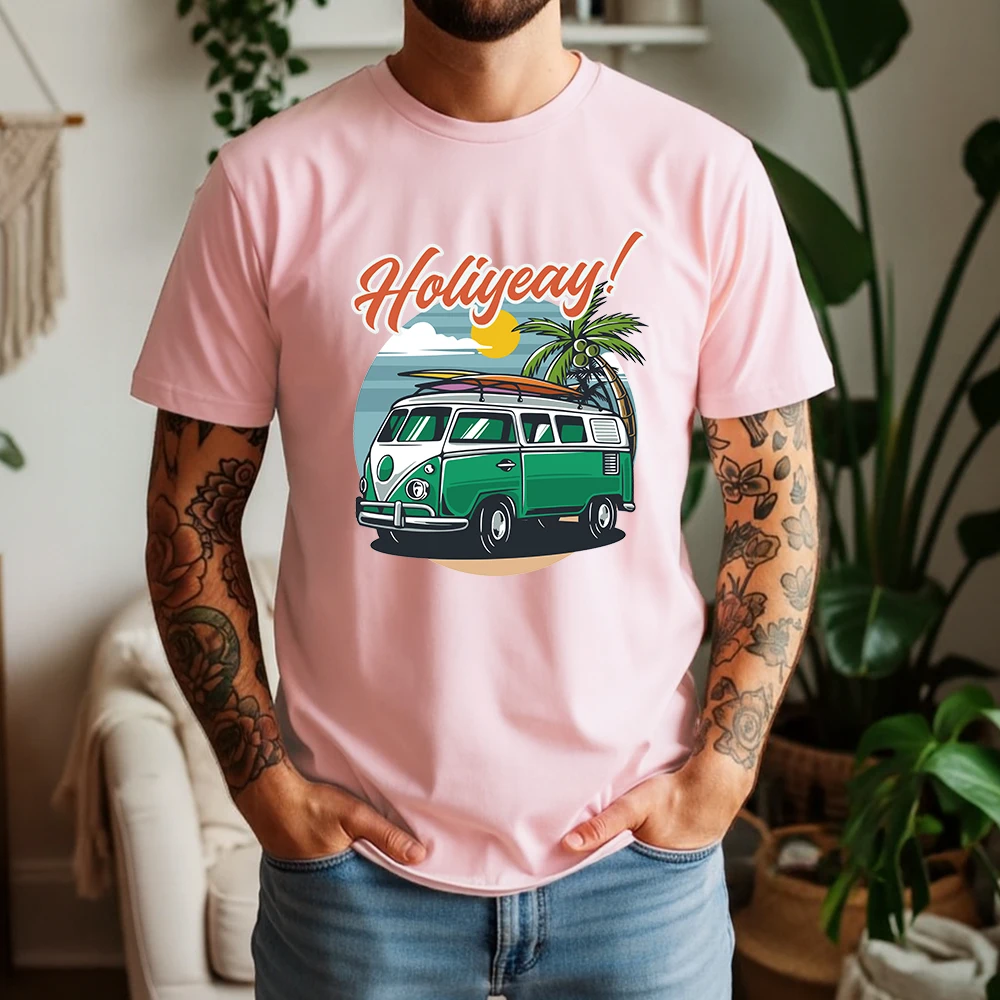 New Summer 100% Pure Cotton T-Shirt Retro VW Bus Beach Surf Graphic Street Cool Casual Tee Breathable Short Sleeve view 2