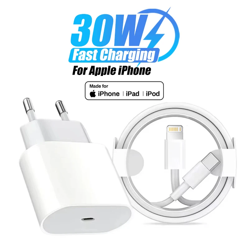 Original 30W Type C Quick Charger For iPhone 16 15 14 13 12 11 Pro Max Mini X XS XR Plus Magsafes Fast Charging Lightnings Cable