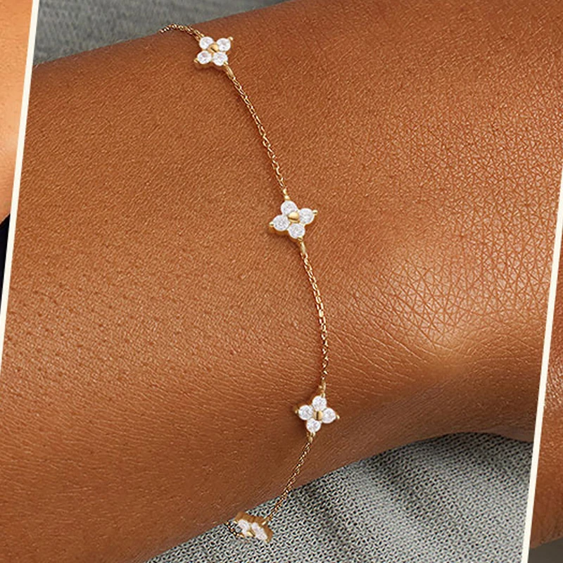 Rrjzz D-Color 3 mm Full Moissanite Clover Armband- und Halsketten-Set für Frauen, VVS1-Imitationsdiamant-Blumenschmuck, Geburtstagsgeschenke – Detail 11
