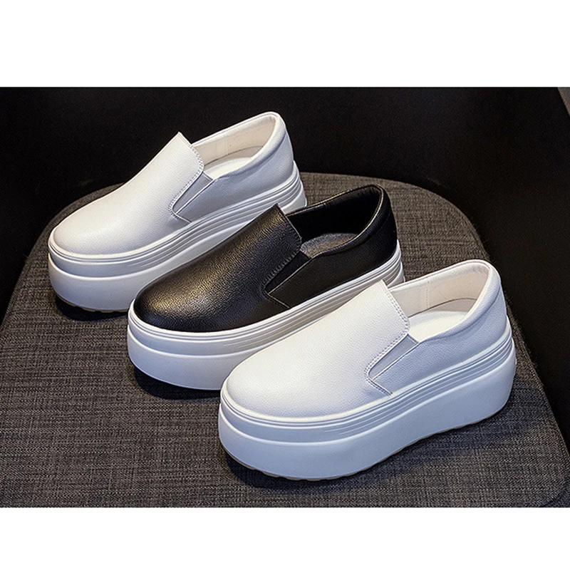 2023 Genuine Leather Platform Shoes For Women Spring Autumn Shoes Casual Slip on Loafers Women Thick Sole Autumn Platform Loafer