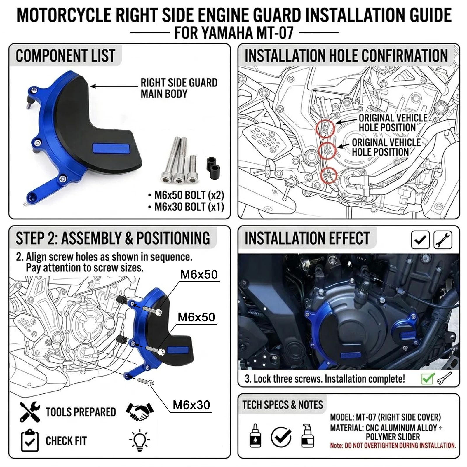 Für Yamaha MT-07 MT07 MT 07 2025 2026 CNC Motorrad Motor Schutz Abdeckung Anti-drop Schutz Fallen Schutz MT07 zubehör – Detail 2
