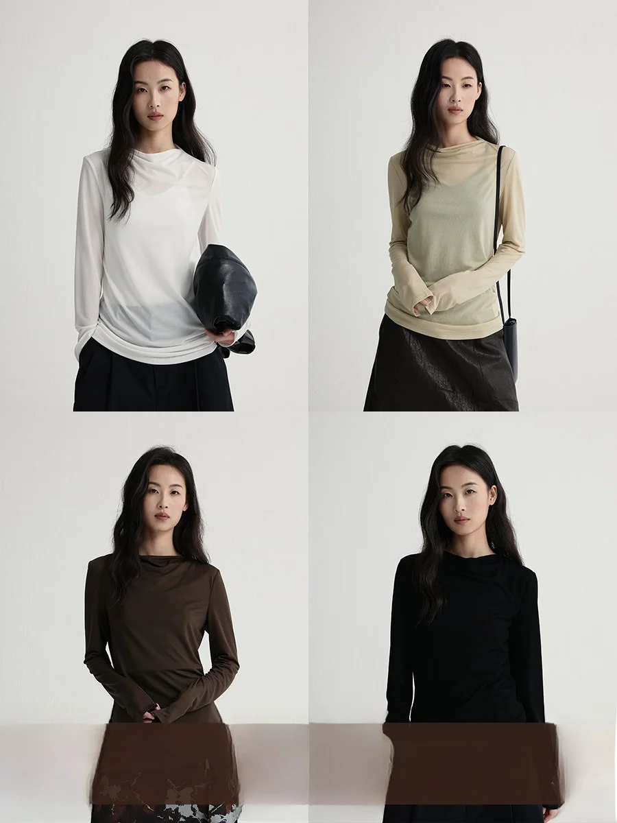 

CAREMIND коврик Sle Long Sve Тонкая футболка с высоким воротником Базовый слой irt Ацетатное волокно Slim Fit Pure Color Cross ...