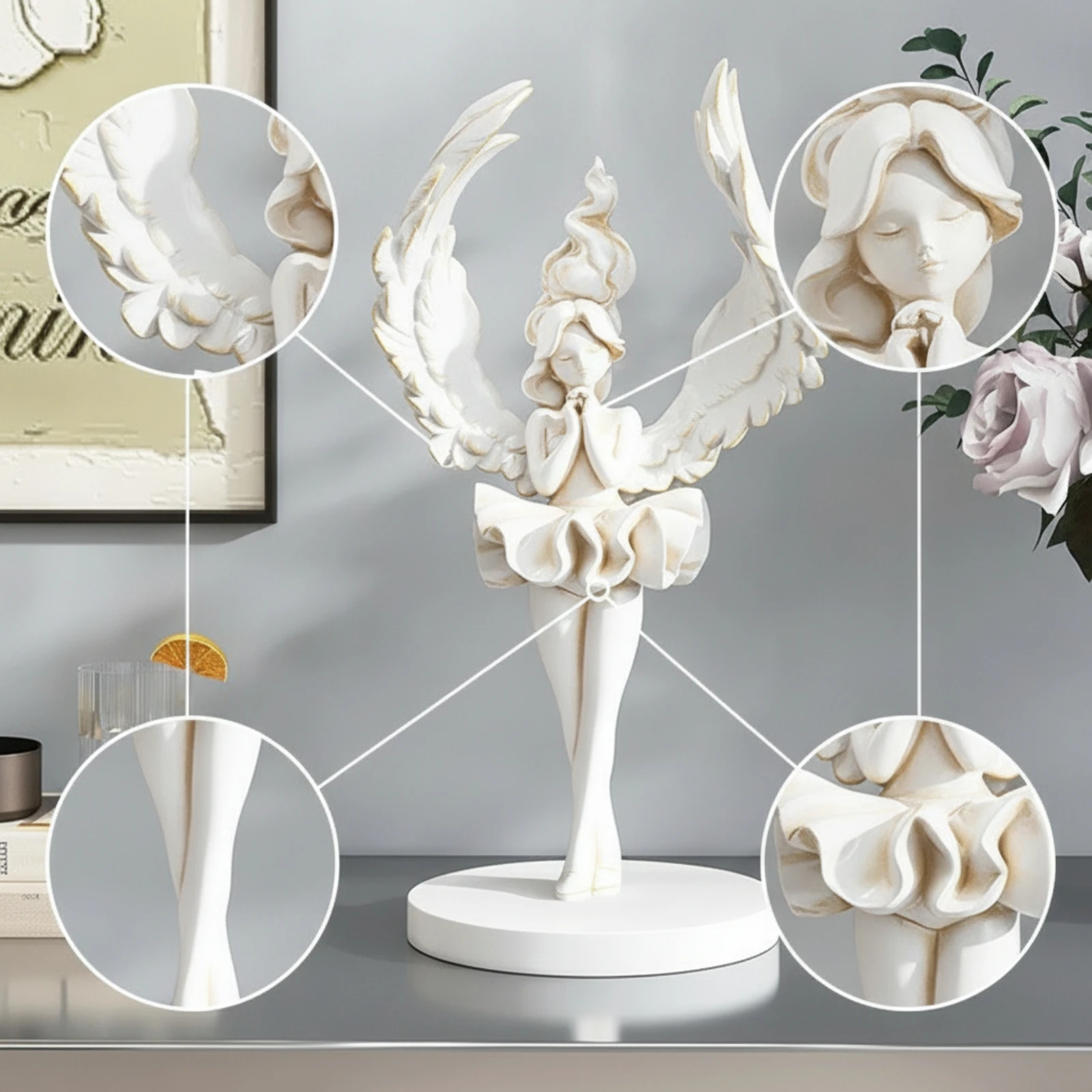 Angel Figurine Slim Praying Angel Statue Girl Statue Sculpted Elegant for Living Room, Shelf view 3