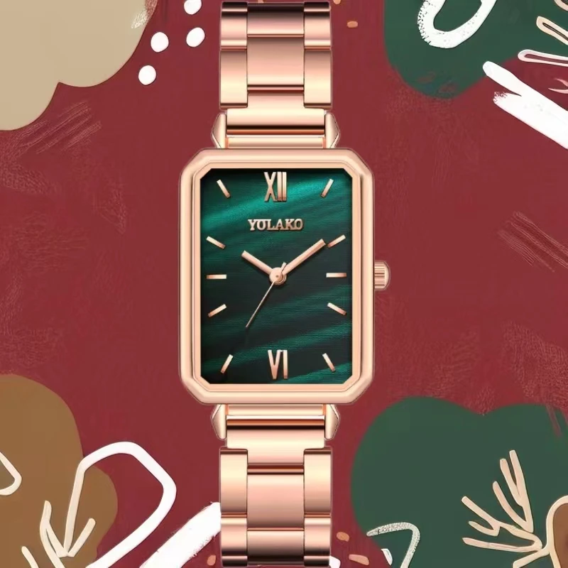 Fashion small square watch women retro business leisure chain strap green table malachite plate women\'s wholes