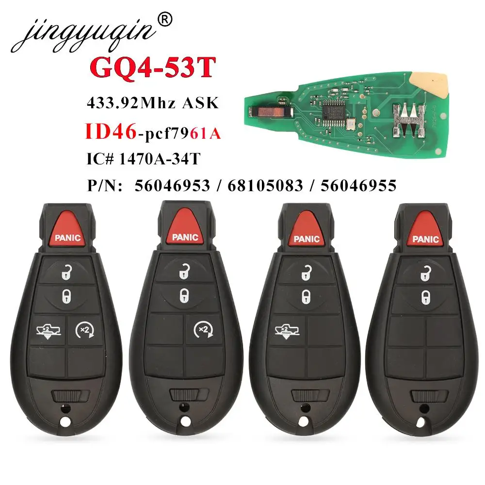 Jingyuqin GQ4-53T fobikリモート車のキー433mhz ID46-PCF7961Aチップダッジラム1500 2500 3500 4500 2013-2018 56046953 68159655