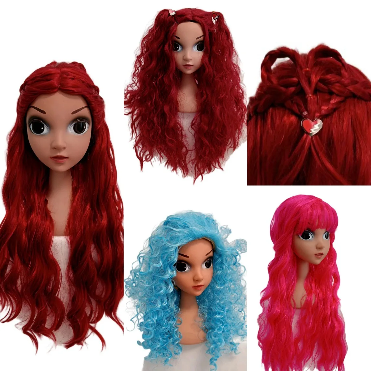 Pink Blue Chloe Red Children Cosplay Wig Kids Girl Long Wavy Fluffy Wig Heat Resistant Fiber Wig Halloween Party Fancy Dress Wig