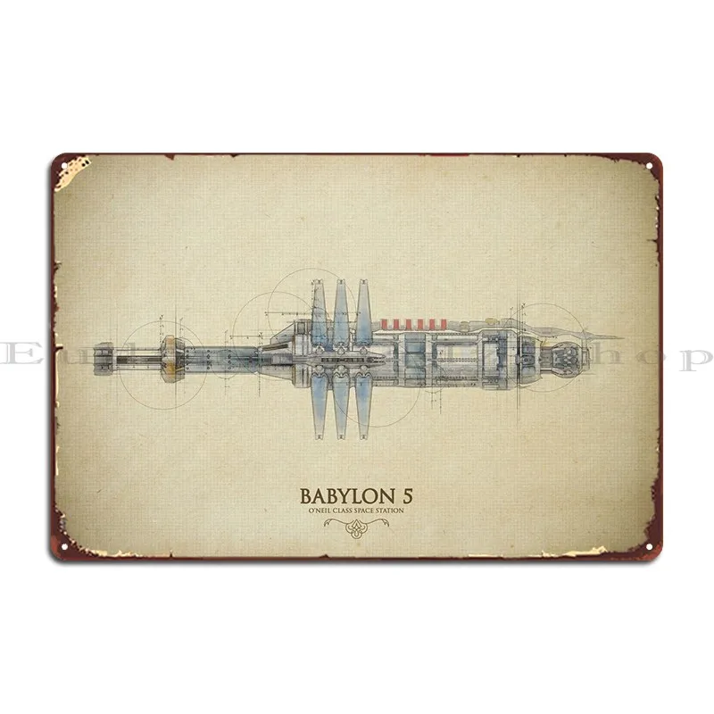 Babylon 5 Blueprint Metal Plaque Decoration Funny Vintage Create Design Pub Tin Sign Poster