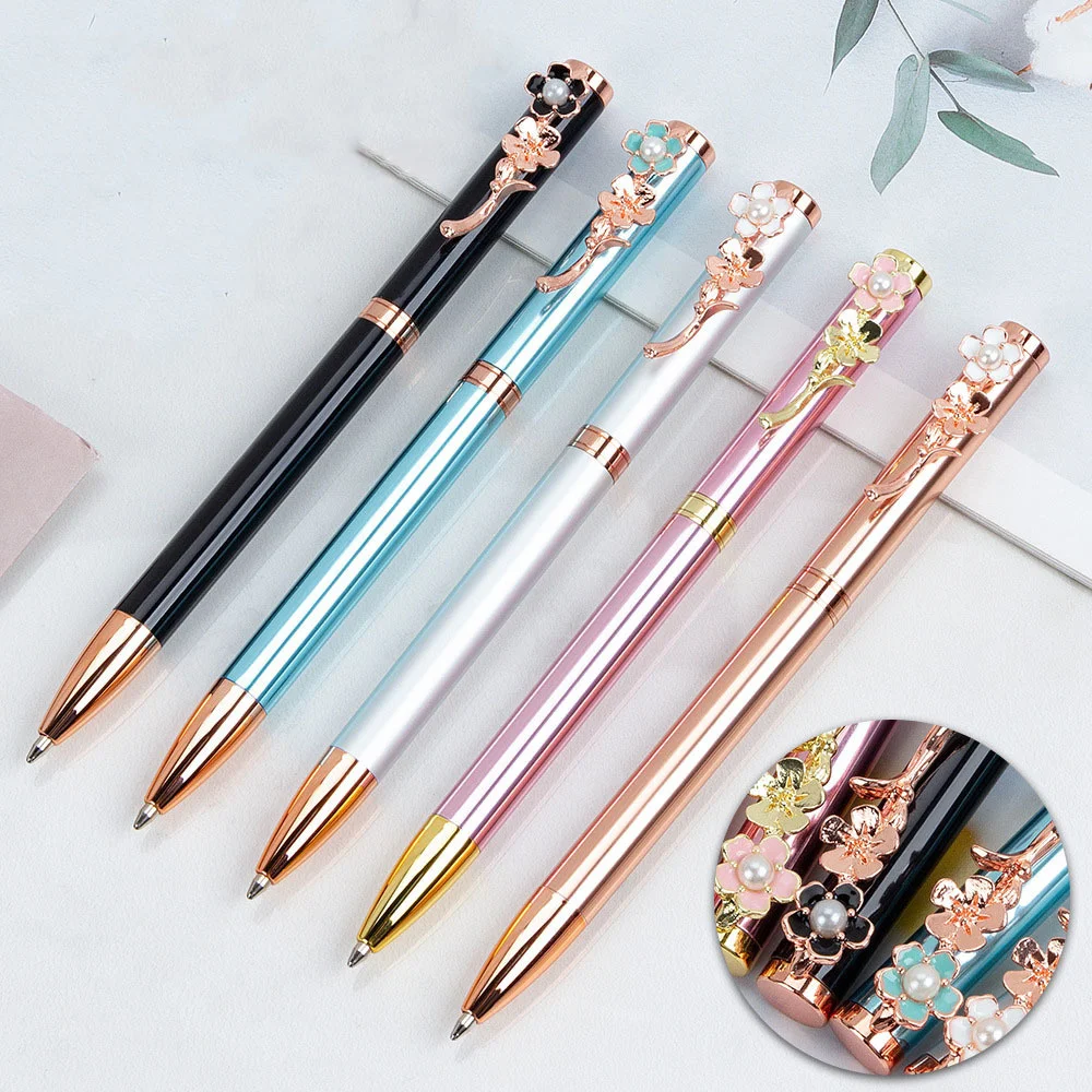 1 Piece Pearl Flower Metal Ballpoint Pen Stationery