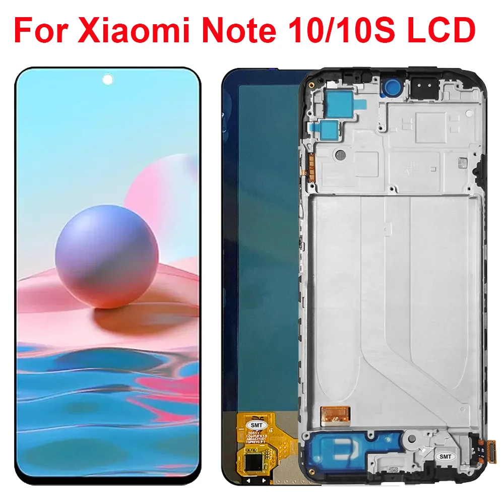 Super AMOLED For Xiaomi Redmi Note 10 4G LCD with Frame M2101K7AI, M2101K7AG Touch Screen Digitizer For Redmi Note 10S Display