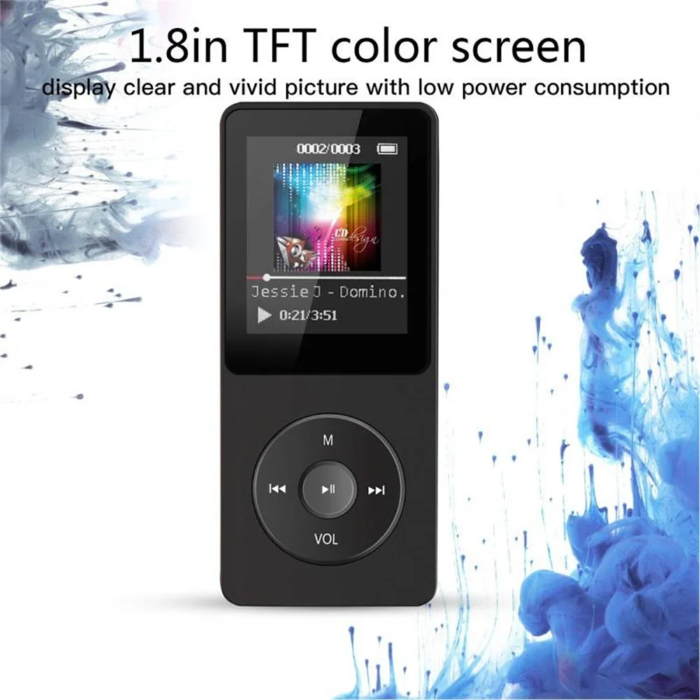 -Compatible Mp3 Music Player Lossless Portable Fm Radio External Ultra-Thin Student Mp3 Recorder Black