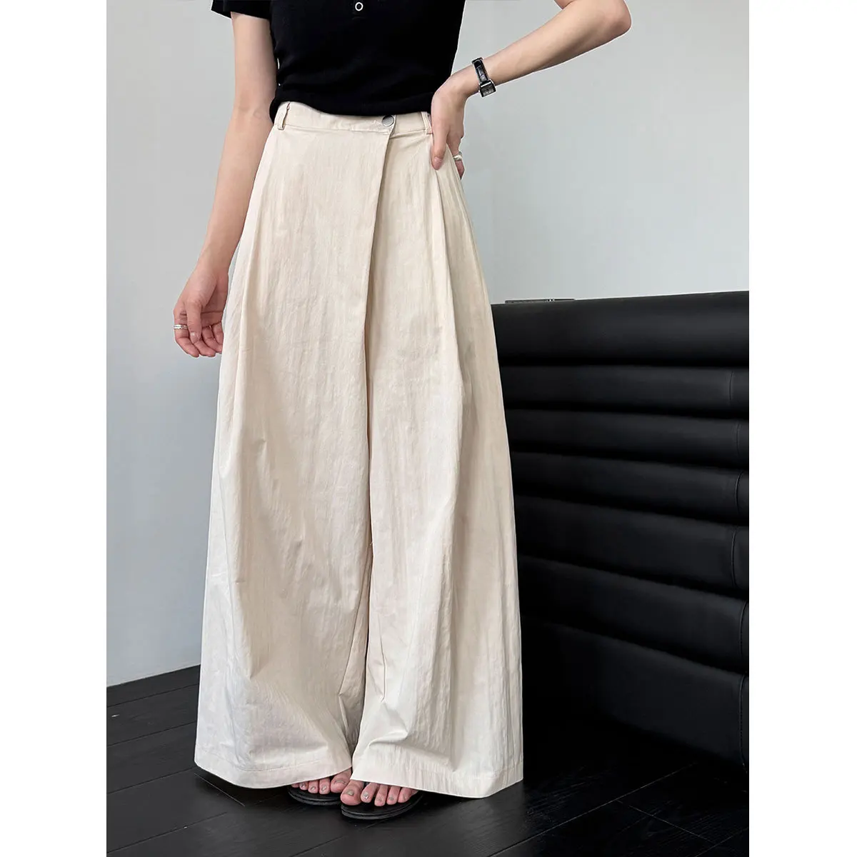 FANAN Minimalism High Waist Irregular Pants For Women High Waist Straight Loose Trousers Female Clothing 2026 Summer New