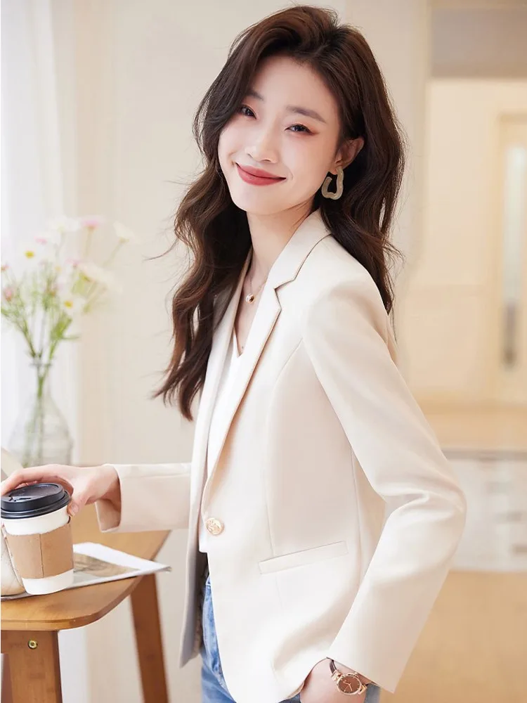 Women Slim Office Work Blazer Casual Single Button Fashion Vintage Elegant Long Sleeve Casual Chic Solid Coat Tops New