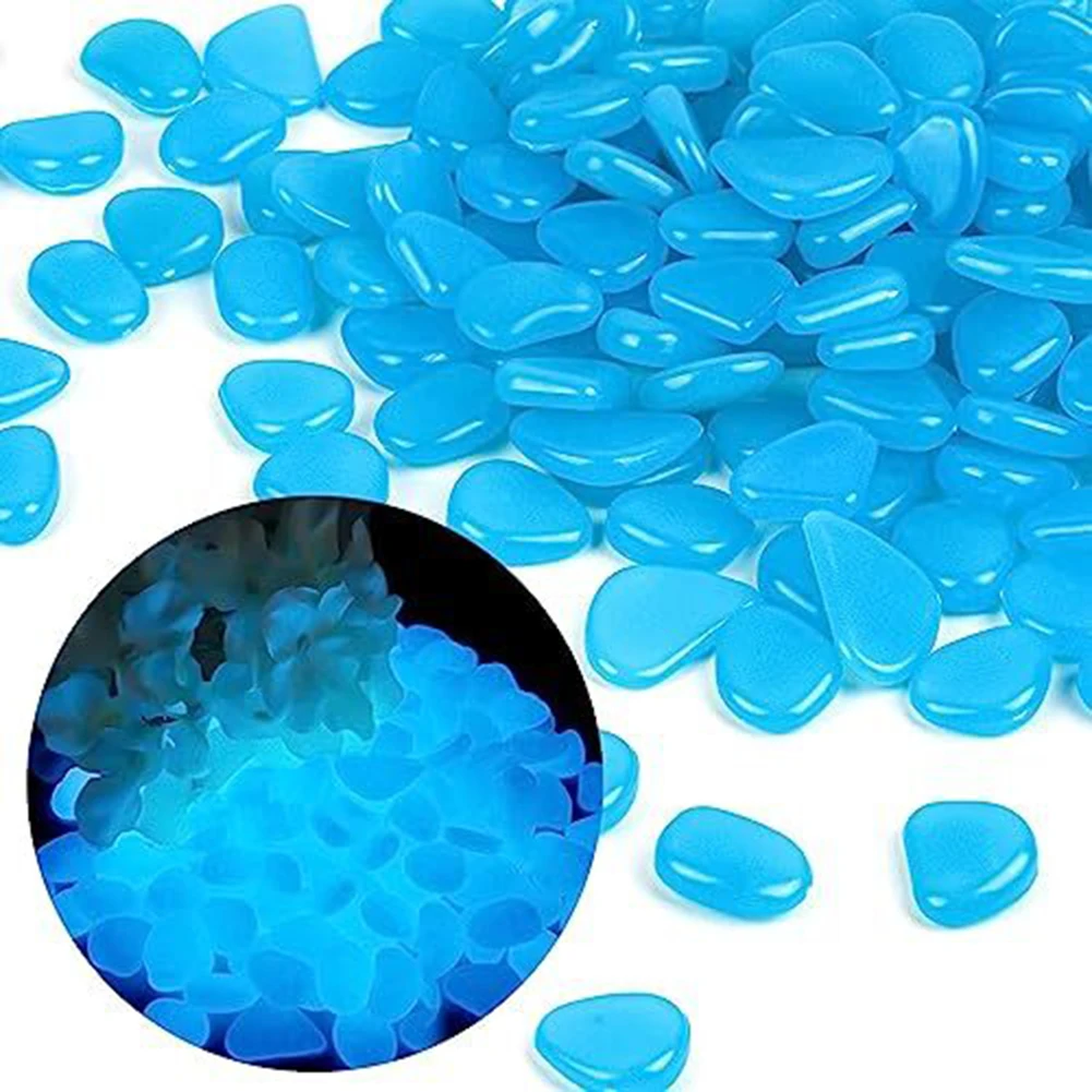 300Pcs Glow In The Dark Garden Pebbles For Sidewalk Garden Terrace Lawn Garden Patio Fish Tank Aquarium Decoration Glow Stone