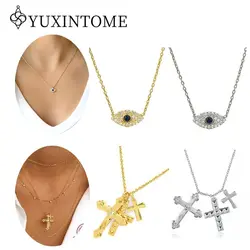 YooFaning 925 Sterling Silver Gold Chain Crystal Zirconia Evil Eye Necklace Diamond Anniversary Gift Wedding Girl Huggie Jewelry
