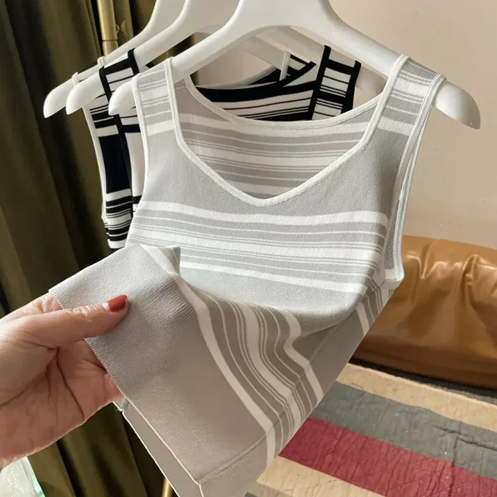 نزهة عادية الاستخدام اليومي محبوك مخطط بروتيل السيدات الصيف أزياء السيدات محبوك بروتيل الملابس العادية طول