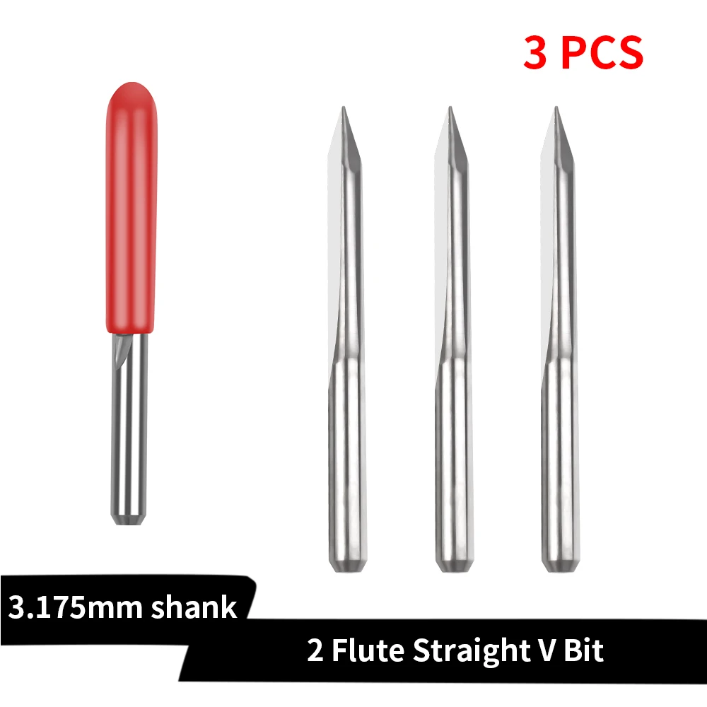 3PCS D3.175x30°x0.1 Tungsten Carbide Tapered Double Edge Straight Groove Cutter Wood working CNC 3D Carving Bits Milling Cut