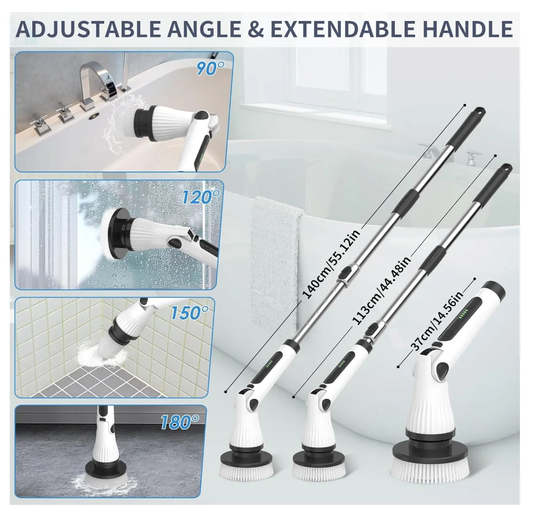 Elettrico senza fili per Spin Scrubber Spazzola per la pulizia del bagno senza fili per doccia Vasca da bagno Uso domestico Metallo/Celle per pavimento