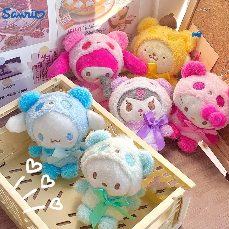 

6pcs/set Sanrio Cartoon Anime Keychain Plush Toy Kuromi Hellokitty My Melody Cinnamoroll Cute Soft Stuffed Dolls Pendant Kid