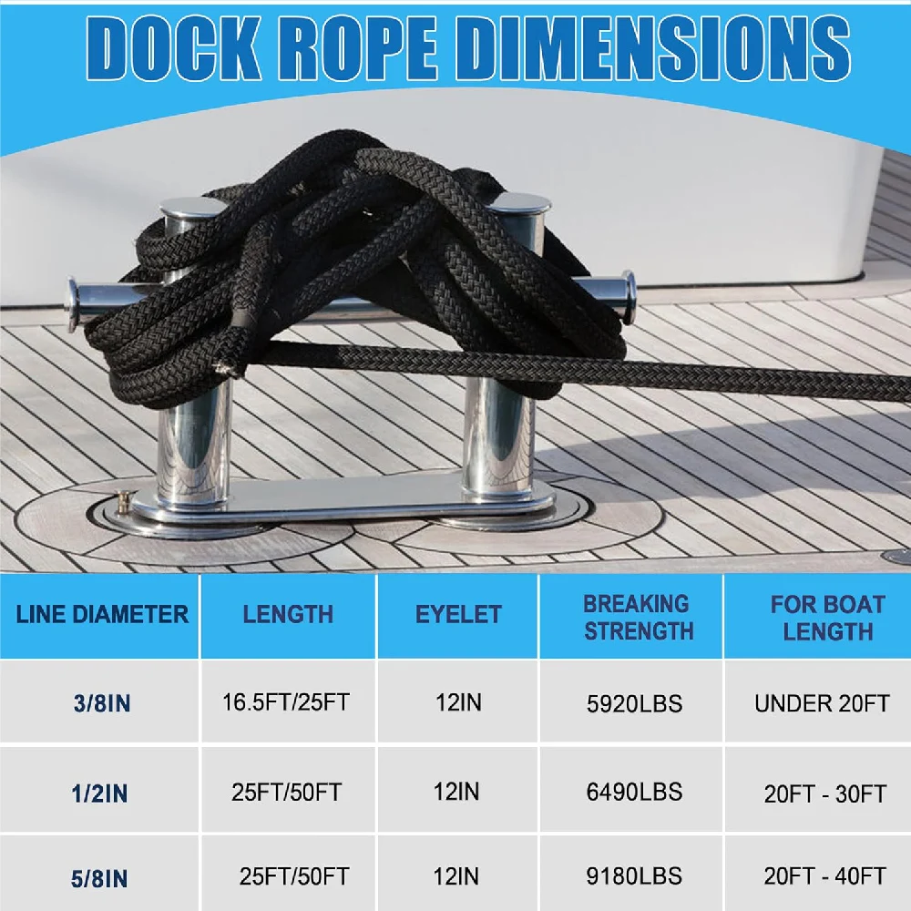 5m/16,5ft Bootsfestmacherleinen, doppelt geflochtene Nylon-Fenderleine, Ankerleinen für Yachten und Boote – Detail 2
