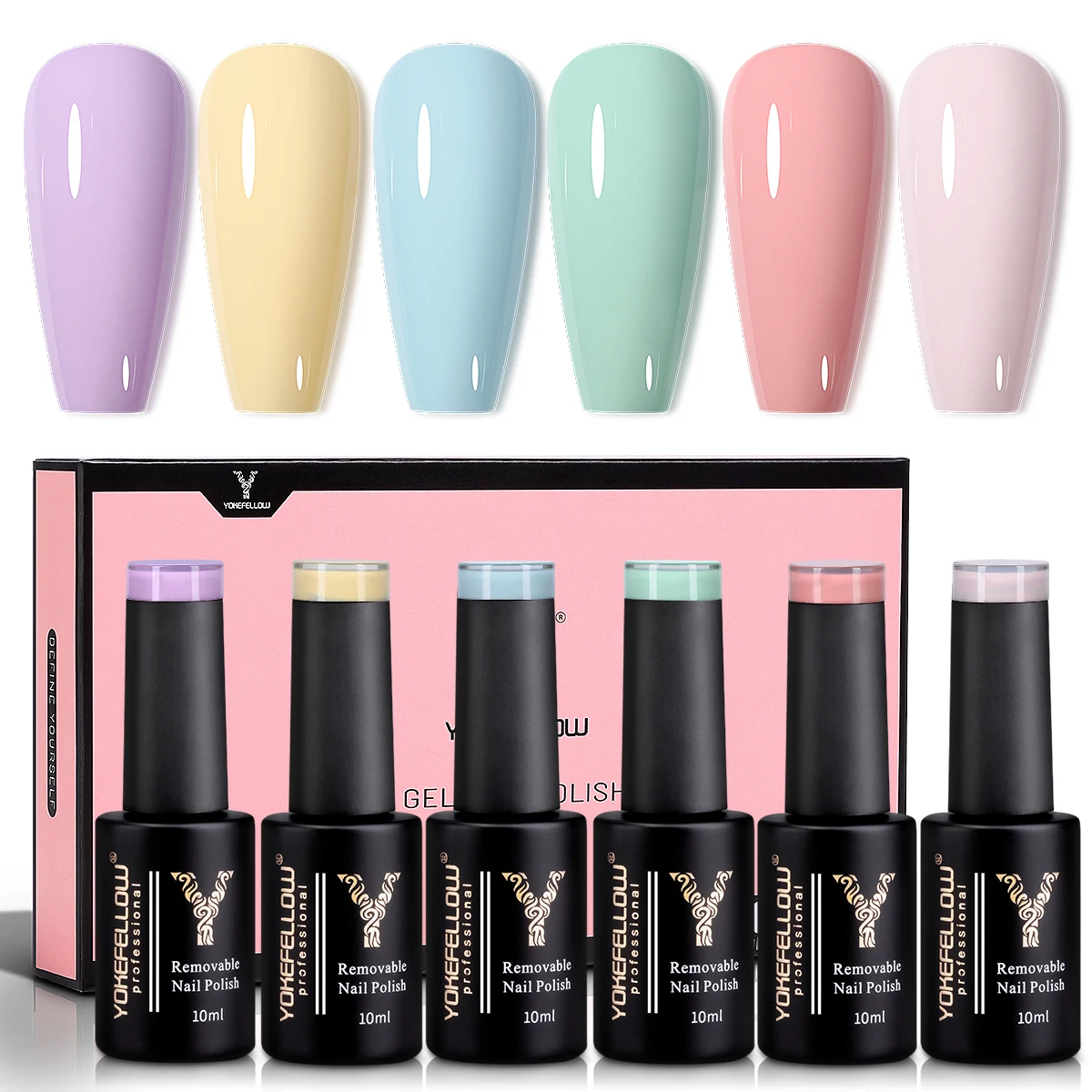 YOKEFELLOW-UV Gel Unha Polish Kit, Macaron Esmalte, Mergulhe Off, LED Nail Art, Manicure Presentes, Primavera, Verão, 6 pcs