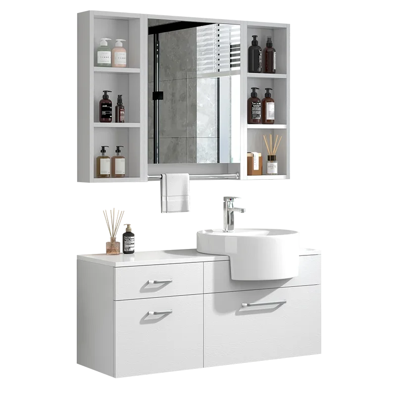 

Solid Wood Cabinet Combination Smart Mirror Cabinet Marble Washstand Hand Washing Washbasin Cabinet Small Apartment