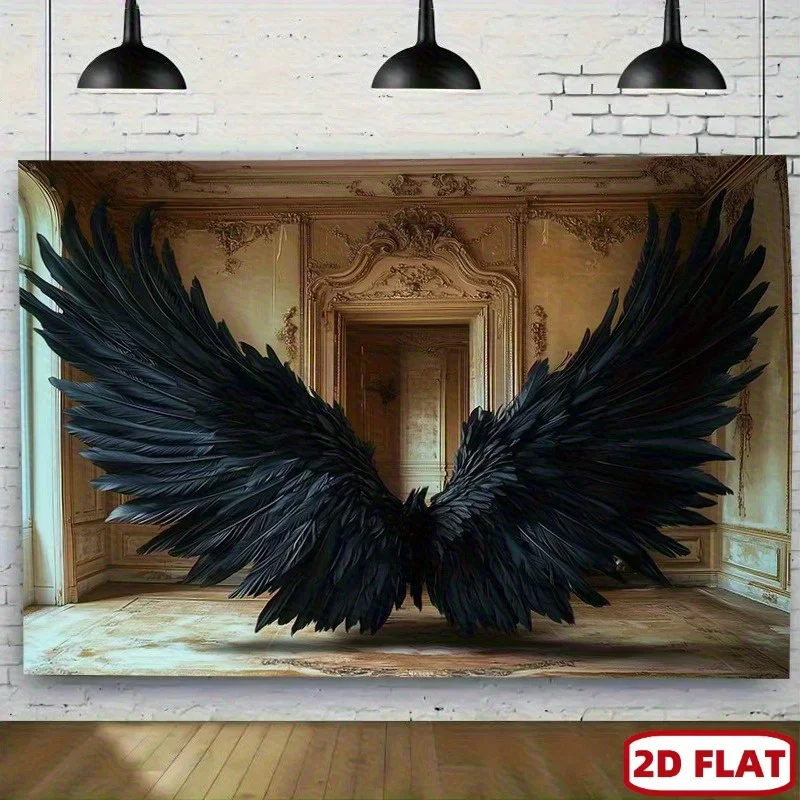 2D flacher 1-teiliger dunkler Gothic-Flügel-Polyester-Hintergrundstoff – geeignet für Dekoration mit Horror-Motiv, Zuhause, Büro, Party