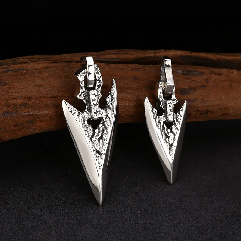 

S925 Sterling Silver Spear Pendant Black Color Old Process Unisex Fire Fine Jewelry FYNE443