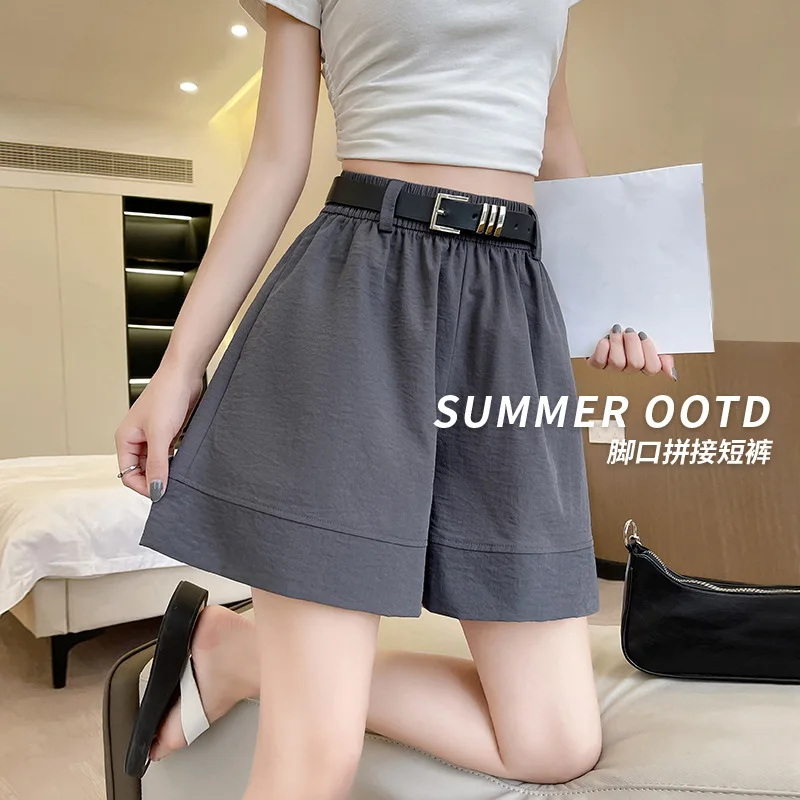 

Прохладные шелковые хлопковые лоскутные шорты для женщин, лето 20225, новые драпированные широкие брюки с высокой талией, повседневная уличная рабочая одежда, три литра