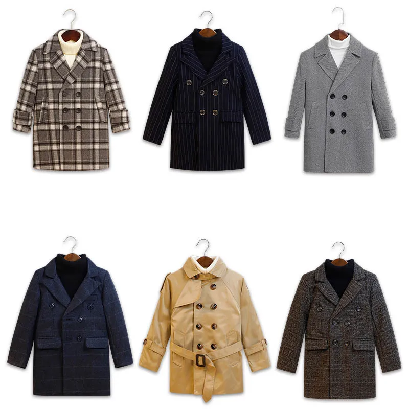 

Ветрозащитная уличная куртка для мальчиков и девочек от 2 до 11 лет, детское зимнее теплое шерстяное пальто в британском стиле, шерстяное пальто для детей-подростков