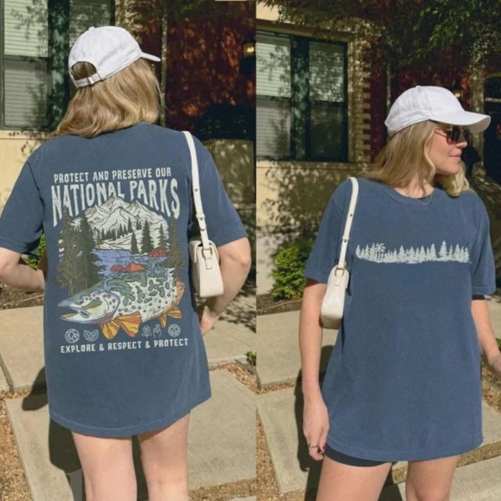 90s National Parks Front And Back Printing Shirt Nature Lovers tee Respect the Local Wildlife Forest Hiking Wanderlust Shirt