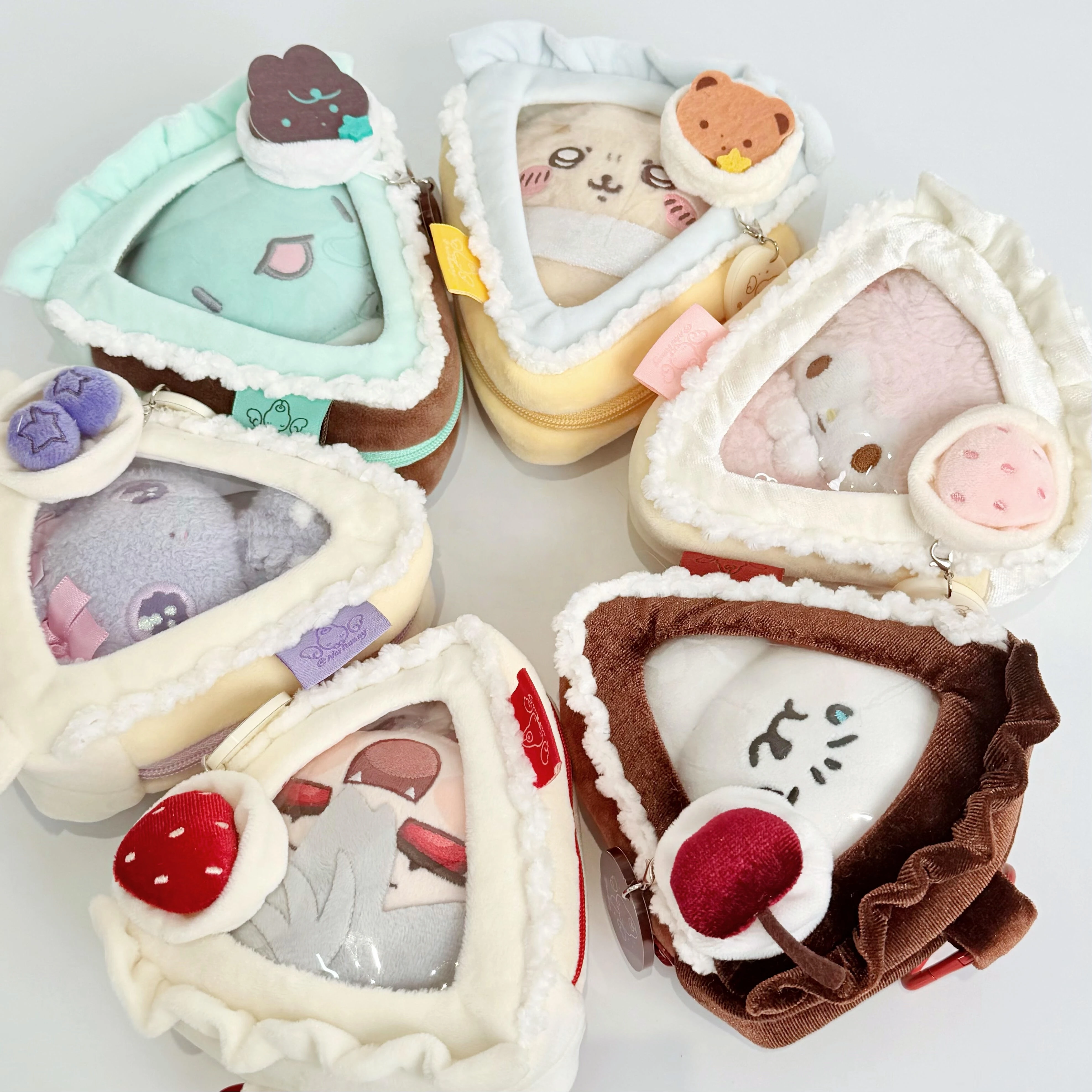 In Stock Morebunny Strawberry Cake Cotton Doll Transparent Storage Bag Cute Ins Plush Display Pouch Keychain Pendant Friend Gift
