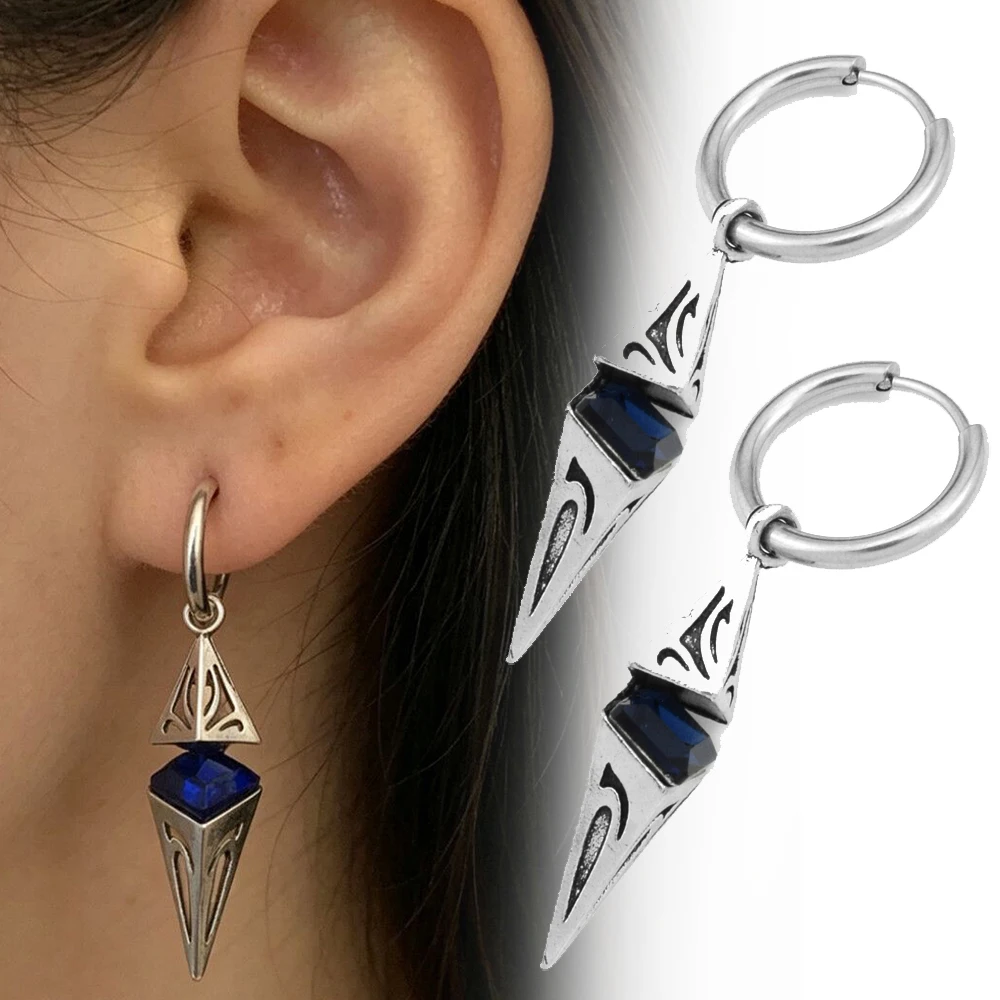 Fashion Gothic Diamond Shaped Zircon Earring Alloy Ear Studs Unisex Eardrop Jewelry Party Hip Hop Accessory
