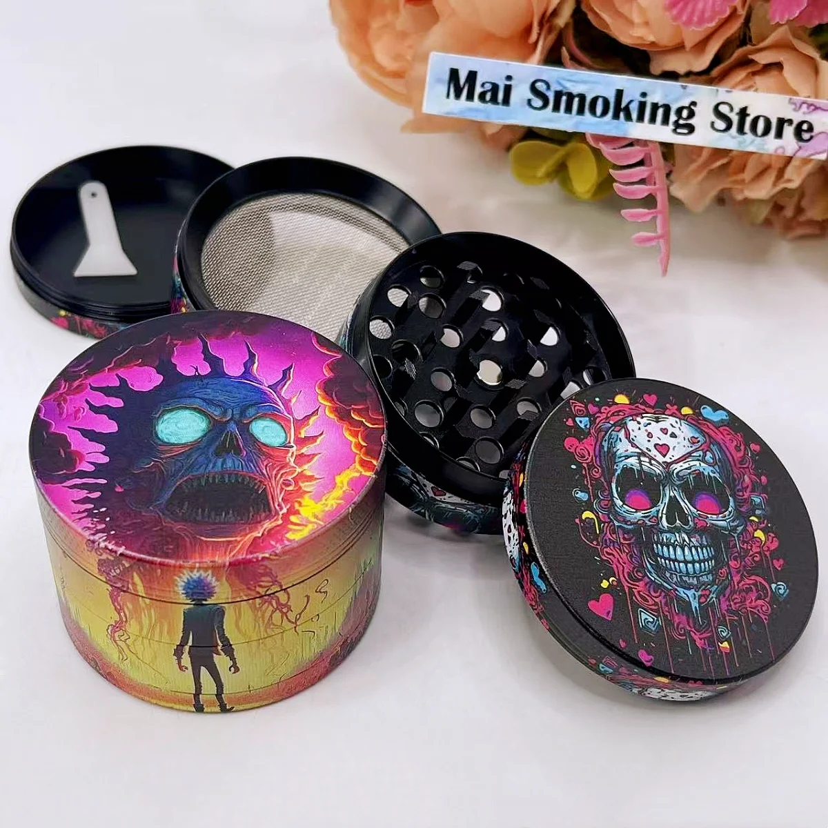 1.6/2inch Skull Herb Grinder Metal 4-layer Manual Pepper Salt Mortar Spice Mill Grass Tobacco Grinder Smoking Cigarette Tool